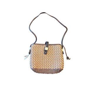 Braided Woven Straw & Leather Crossbody Purse By Brighton Floral Interior & Meta